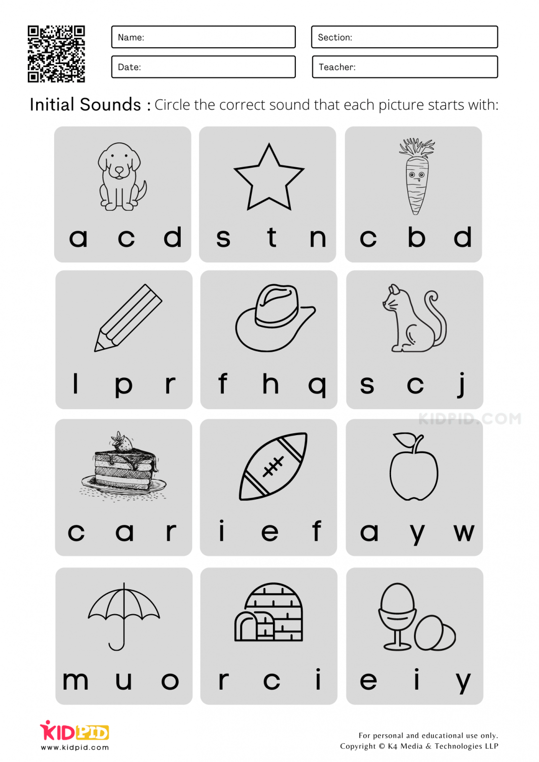 8+ Initial Letter Sound Worksheets